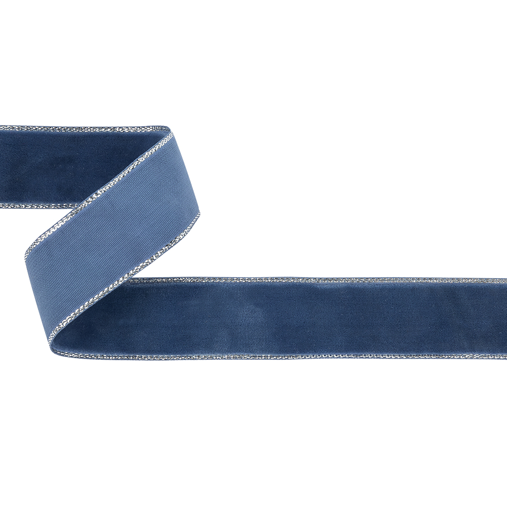 Navy Peony and Silver Metallic Lined Velvet Ribbon – 0.875″ Navy Peony and Silver Metallic Lined Velvet Ribbon – 0.875″