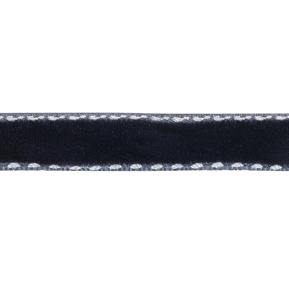 Dress Blues and White Side-Stitched Velvet Ribbon - 0.5"