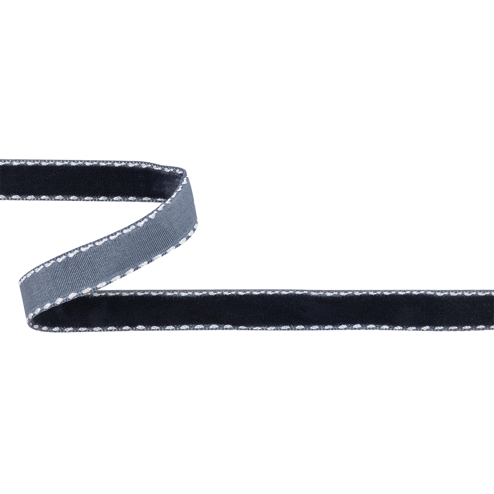 Dress Blues and White Side-Stitched Velvet Ribbon – 0.5″ Dress Blues and White Side-Stitched Velvet Ribbon – 0.5″