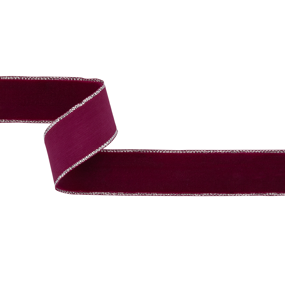 Faded Red and Silver Metallic Lined Velvet Ribbon – 0.875″ Faded Red and Silver Metallic Lined Velvet Ribbon – 0.875″