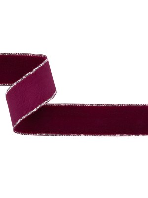 Faded Red and Silver Metallic Lined Velvet Ribbon – 0.875″ Faded Red and Silver Metallic Lined Velvet Ribbon – 0.875″