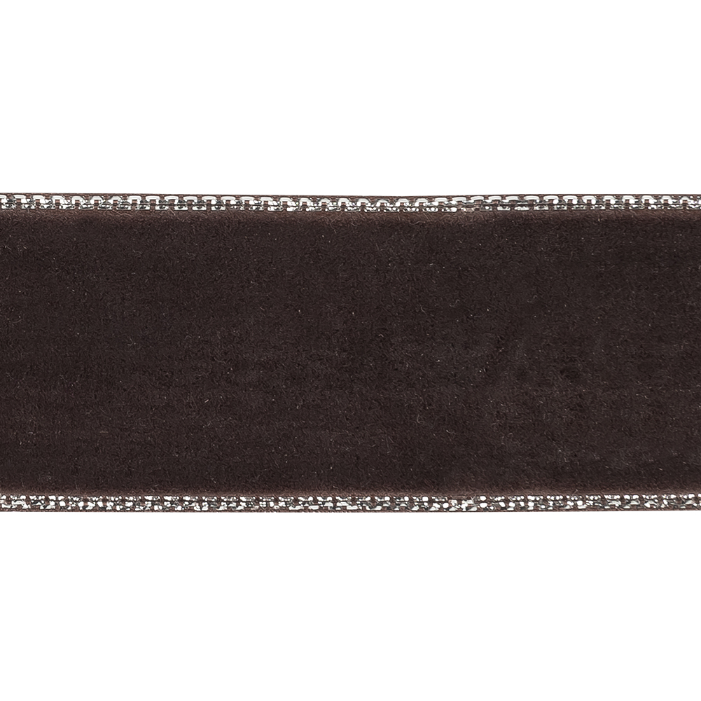 Chocolate Plum and Silver Metallic Lined Velvet Ribbon - 1"