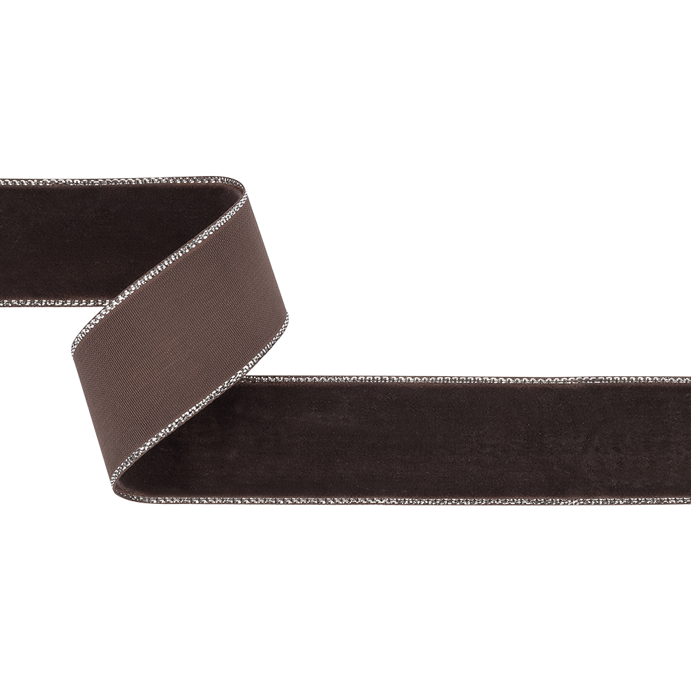 Chocolate Plum and Silver Metallic Lined Velvet Ribbon – 1″ Chocolate Plum and Silver Metallic Lined Velvet Ribbon – 1″