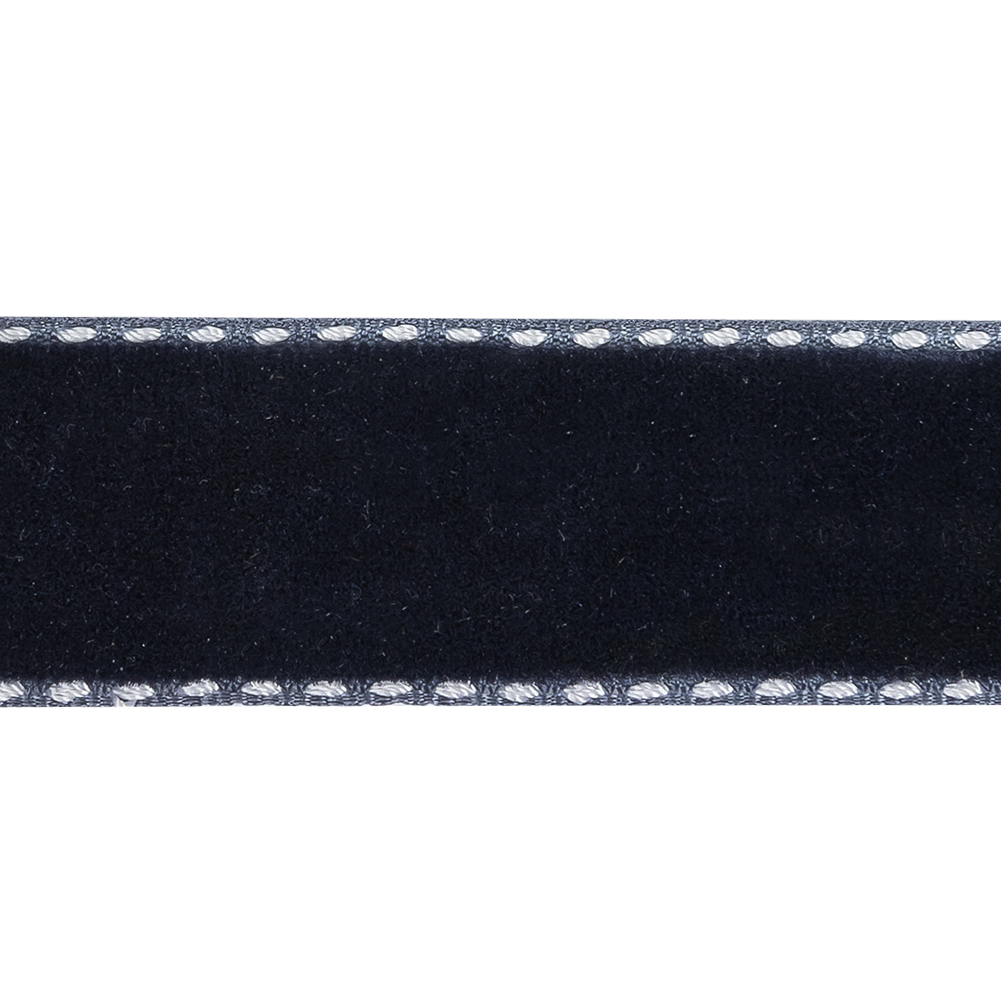 Dress Blues and White Side-Stitched Velvet Ribbon - 0.75"
