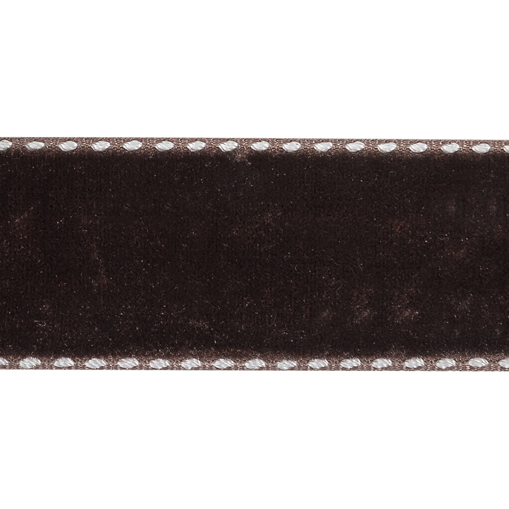 Faded Brown and White Side-Stitched Velvet Ribbon - 1"