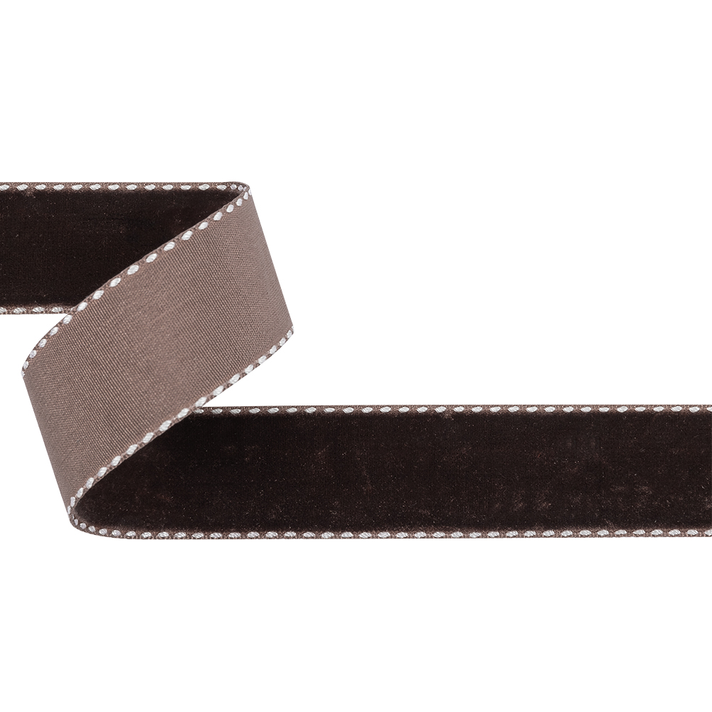 Faded Brown and White Side-Stitched Velvet Ribbon – 1″ Faded Brown and White Side-Stitched Velvet Ribbon – 1″
