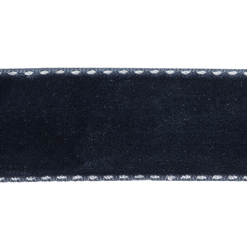 Dress Blues and White Side-Stitched Velvet Ribbon - 1"
