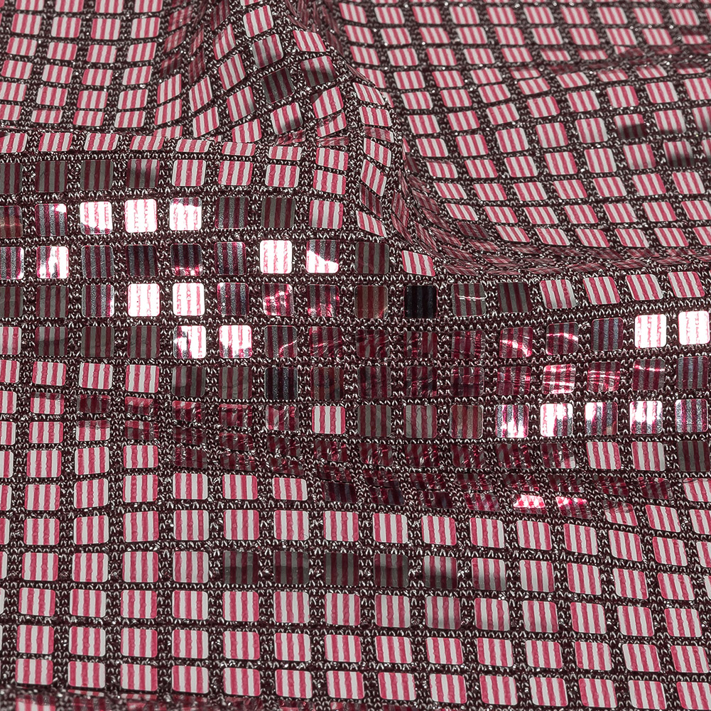 Stretch Knit with Square Metallic Sequins – Red Mahogany and Silver – Loud Lights Collection Stretch Knit with Square Metallic Sequins – Red Mahogany and Silver – Loud Lights Collection