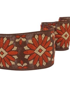Brown, Orange and Ivory Floral German Jacquard Cotton Ribbon – 2″ Brown, Orange and Ivory Floral German Jacquard Cotton Ribbon – 2″