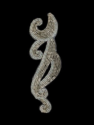 Platinum Frosting and Ice Flow Bugle and Seed Beaded Applique – 6.125″ x 2″ Platinum Frosting and Ice Flow Bugle and Seed Beaded Applique – 6.125″ x 2″