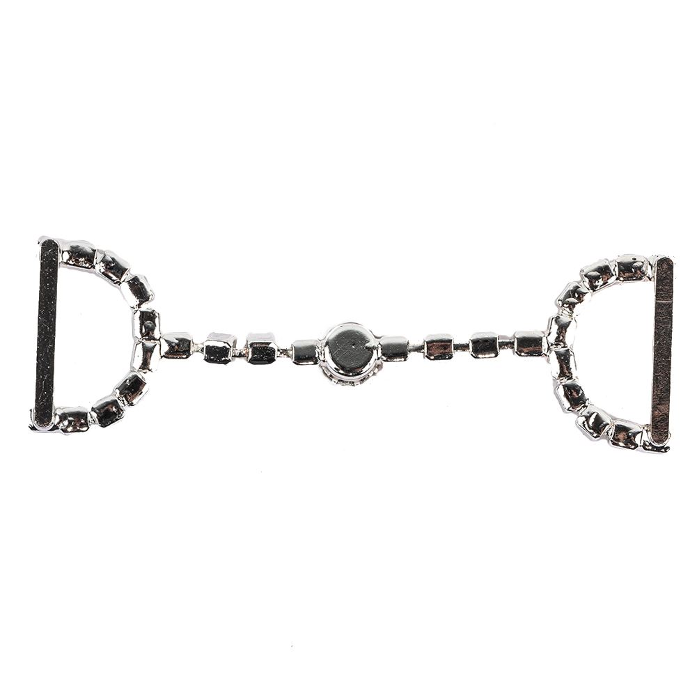 Vintage Swarovski Crystal Rhinestones and Silver Metal Dress Trim Ornament - 0.875" x 2.625"