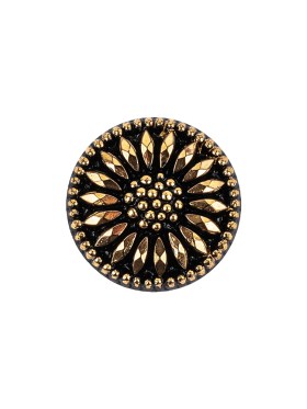 Vintage Gold and Black Floral Shank Back Glass Button – 28L/18mm Vintage Gold and Black Floral Shank Back Glass Button – 28L/18mm