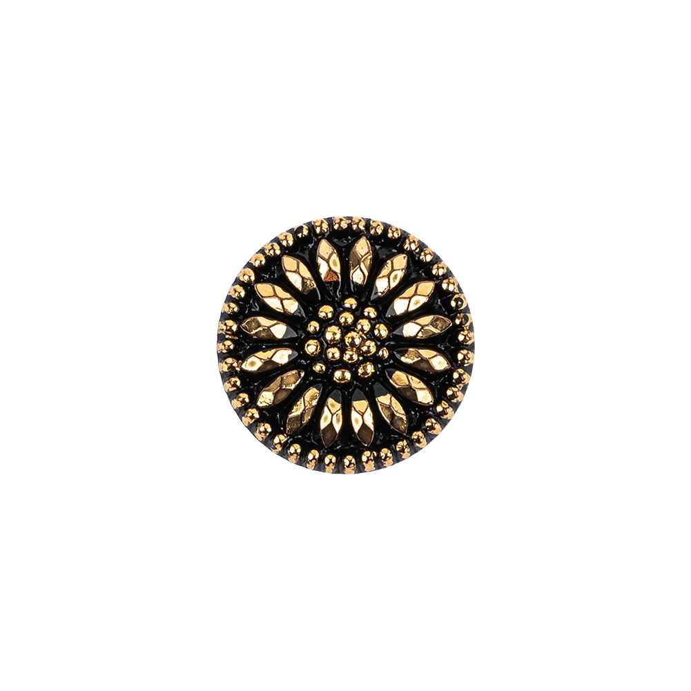 Vintage Gold and Black Floral Shank Back Glass Button – 22L/14mm Vintage Gold and Black Floral Shank Back Glass Button – 22L/14mm