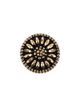 Vintage Gold and Black Floral Shank Back Glass Button – 22L/14mm Vintage Gold and Black Floral Shank Back Glass Button – 22L/14mm