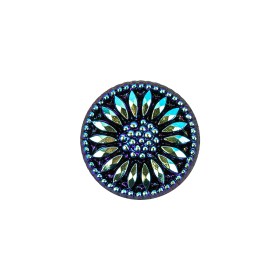 Vintage Blue Iris and Black Floral Shank Back Glass Button – 28L/18mm Vintage Blue Iris and Black Floral Shank Back Glass Button – 28L/18mm