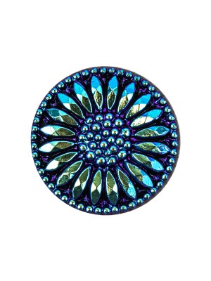 Vintage Blue Iris and Black Floral Shank Back Glass Button – 36L/23mm Vintage Blue Iris and Black Floral Shank Back Glass Button – 36L/23mm