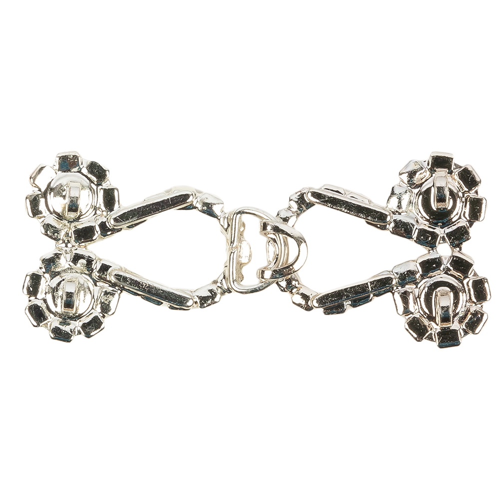 Vintage Crystal Rhinestones and Silver Metal Decorative Ornament - 1.375" x 1"