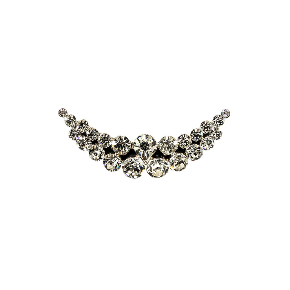 Vintage Crystal Rhinestones and Silver Metal Half Smile Dress Ornament – 0.875″ x 3″ Vintage Crystal Rhinestones and Silver Metal Half Smile Dress Ornament – 0.875″ x 3″