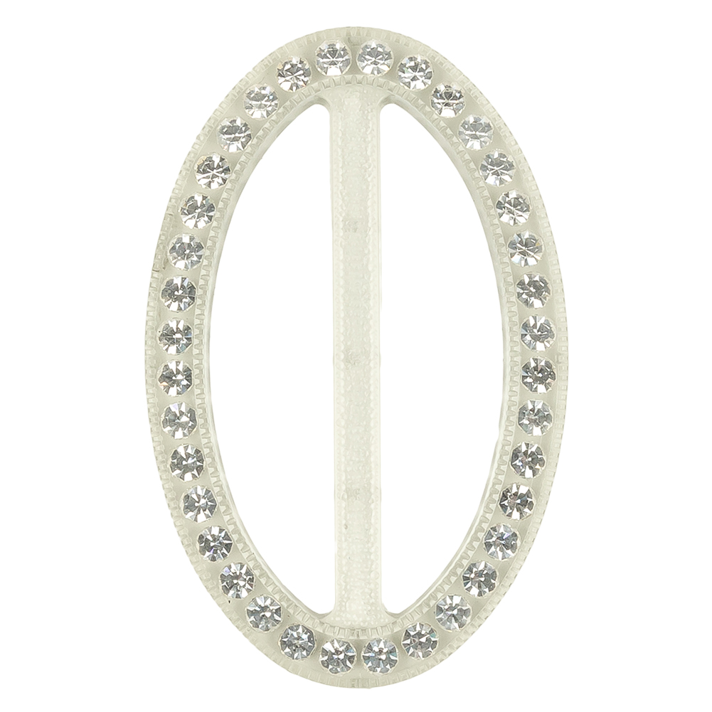 Vintage Crystal Rhinestones and Clear Oval Plastic Slider – 2.625″ x 1.75″ Vintage Crystal Rhinestones and Clear Oval Plastic Slider – 2.625″ x 1.75″