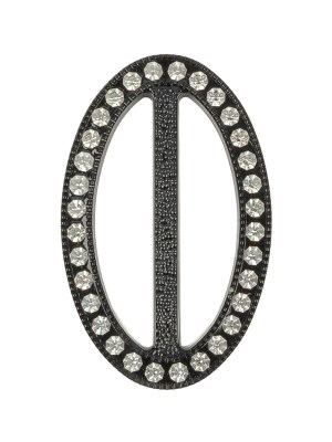 Vintage Crystal Rhinestones and Black Oval Plastic Slider – 2″ x 1.25″ Vintage Crystal Rhinestones and Black Oval Plastic Slider – 2″ x 1.25″