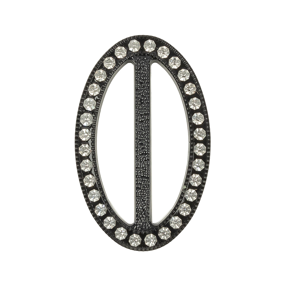 Vintage Crystal Rhinestones and Black Oval Plastic Slider – 2″ x 1.25″ Vintage Crystal Rhinestones and Black Oval Plastic Slider – 2″ x 1.25″