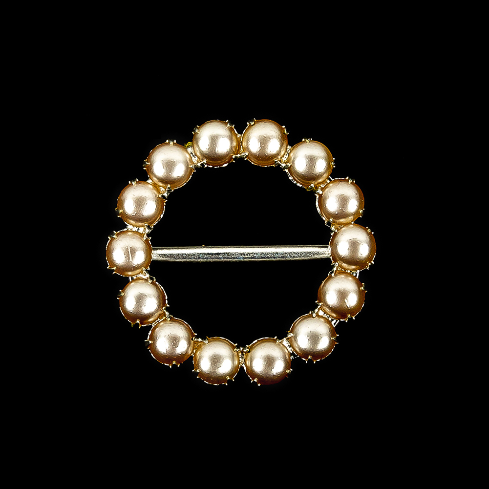 Vintage Czech Pearl and Silver Metal Slider - 1.875" x 1.875"