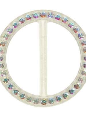 Vintage AB Crystal Rhinestones and Clear Circular Plastic Slider – 2.625″ Vintage AB Crystal Rhinestones and Clear Circular Plastic Slider – 2.625″