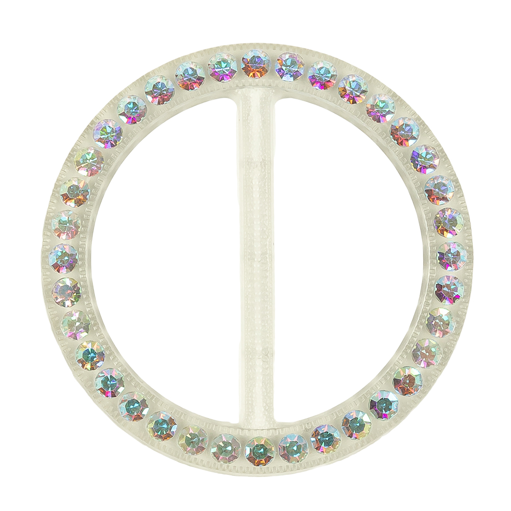 Vintage AB Crystal Rhinestones and Clear Circular Plastic Slider – 2.625″ Vintage AB Crystal Rhinestones and Clear Circular Plastic Slider – 2.625″