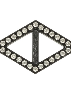 Vintage Crystal Rhinestones and Black Plastic Diamond Shaped Slider – 1.25″ x 2″ Vintage Crystal Rhinestones and Black Plastic Diamond Shaped Slider – 1.25″ x 2″