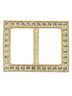 Vintage Crystal Rhinestones and Gold Rectangular Plastic Slider – 1.375″ x 1.75″ Vintage Crystal Rhinestones and Gold Rectangular Plastic Slider – 1.375″ x 1.75″