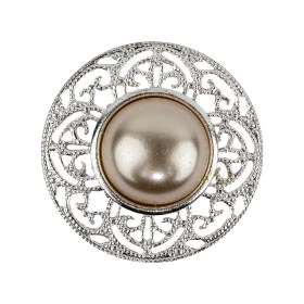 Vintage Swarovski Pearl and Silver Metal Open Framework Rhinestone Button – 44L/28mm Vintage Swarovski Pearl and Silver Metal Open Framework Rhinestone Button – 44L/28mm