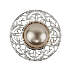 Vintage Swarovski Pearl and Silver Metal Open Framework Rhinestone Button – 44L/28mm Vintage Swarovski Pearl and Silver Metal Open Framework Rhinestone Button – 44L/28mm