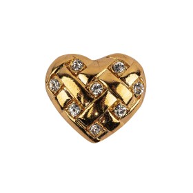Vintage Swarovski Crystal Rhinestones and Gold Metal Faux Basket Weave Shank Back Heart-Shaped Button – 36L/23mm Vintage Swarovski Crystal Rhinestones and Gold Metal Faux Basket Weave Shank Back Heart-Shaped Button – 36L/23mm