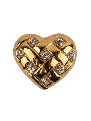 Vintage Swarovski Crystal Rhinestones and Gold Metal Faux Basket Weave Shank Back Heart-Shaped Button – 36L/23mm Vintage Swarovski Crystal Rhinestones and Gold Metal Faux Basket Weave Shank Back Heart-Shaped Button – 36L/23mm