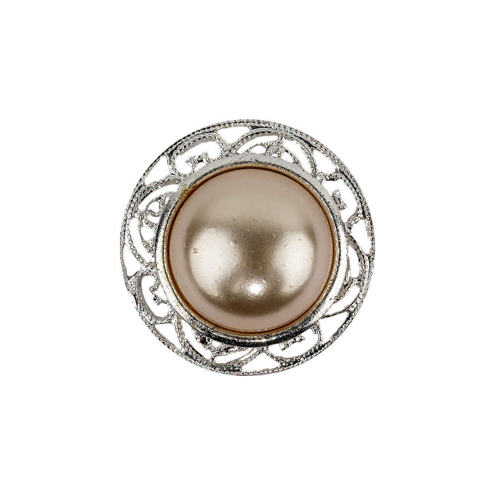Vintage Swarovski Pearl and Silver Metal Open Framework Rhinestone Button – 34L/21.5mm Vintage Swarovski Pearl and Silver Metal Open Framework Rhinestone Button – 34L/21.5mm