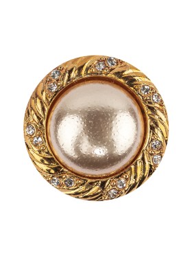 Vintage Swarovski Crystal Rhinestones and Gold Metal Shank Button with Pearl Finished Center – 38L/24mm Vintage Swarovski Crystal Rhinestones and Gold Metal Shank Button with Pearl Finished Center – 38L/24mm