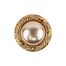 Vintage Swarovski Crystal Rhinestones and Gold Metal Shank Button with Pearl Finished Center – 38L/24mm Vintage Swarovski Crystal Rhinestones and Gold Metal Shank Button with Pearl Finished Center – 38L/24mm