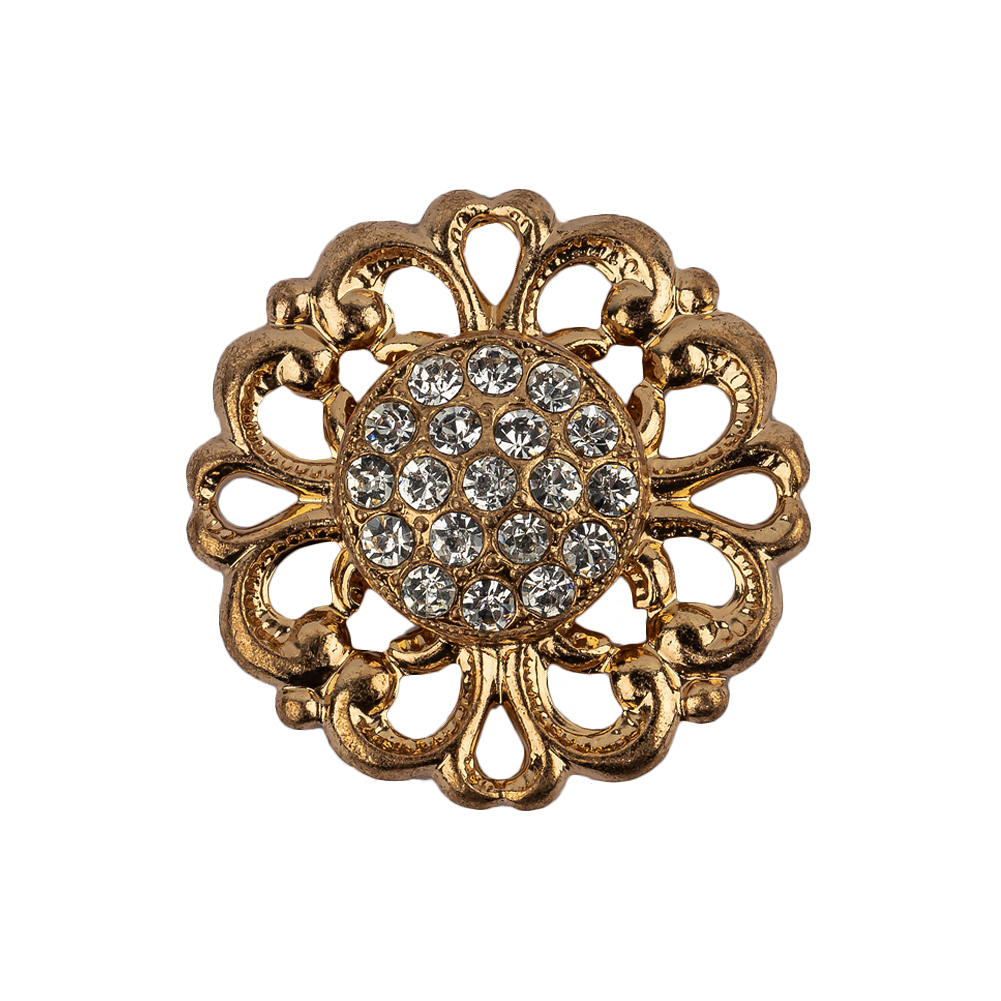Vintage Swarovski Crystal Rhinestones and Gold Metal Open Framework Shank Button – 40L/25.5mm Vintage Swarovski Crystal Rhinestones and Gold Metal Open Framework Shank Button – 40L/25.5mm