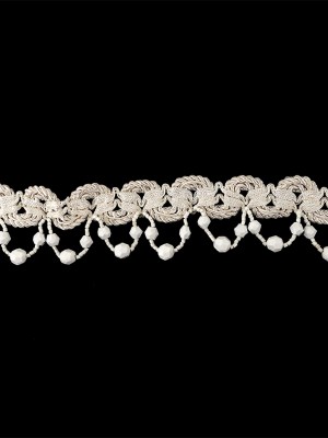 Vintage Ivory Braided Trimming with White Chop and Faceted Beaded Fringe – 1.5″ Vintage Ivory Braided Trimming with White Chop and Faceted Beaded Fringe – 1.5″