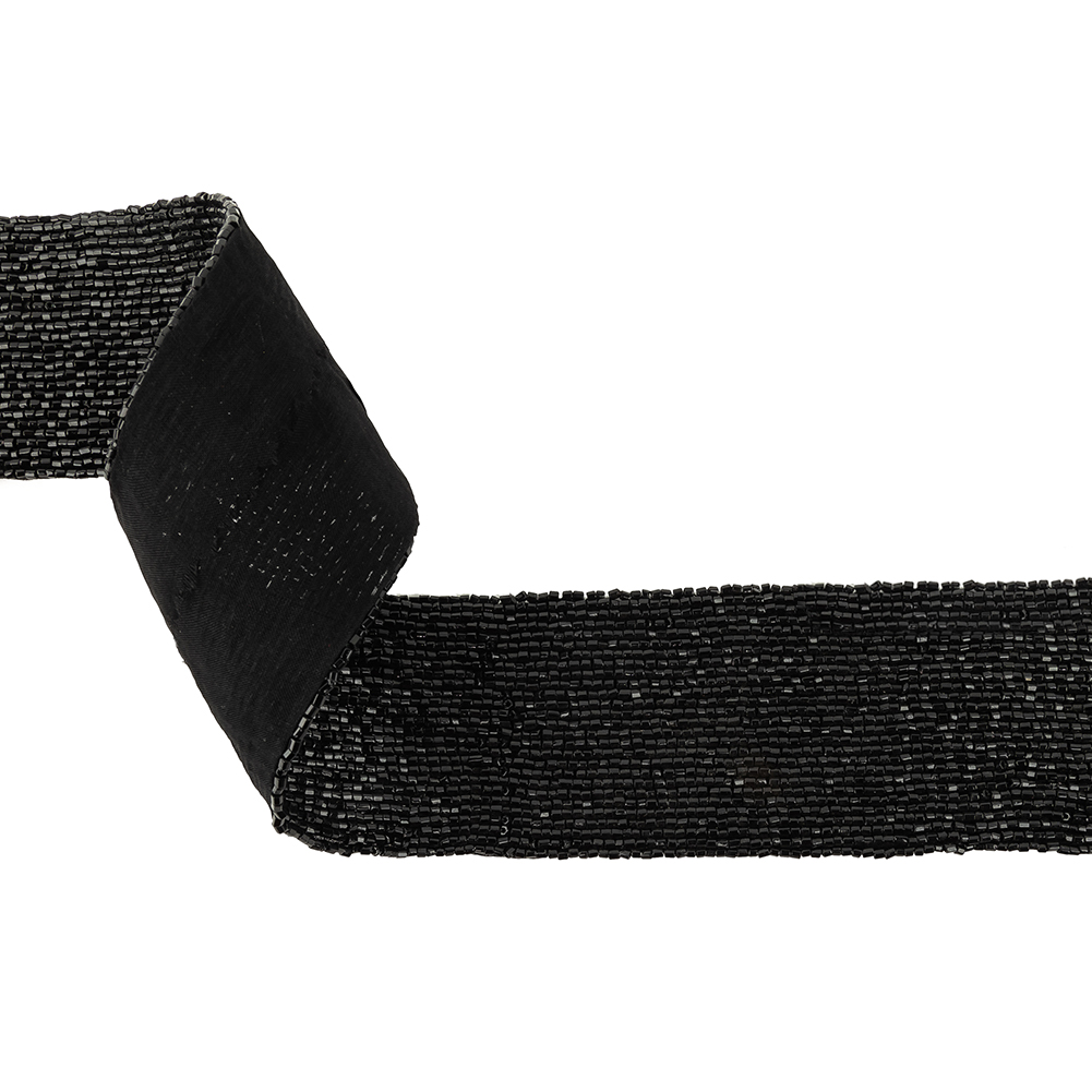 Vintage Fancy 27 Row Black Bugle Beaded Trimming – 2″ Vintage Fancy 27 Row Black Bugle Beaded Trimming – 2″