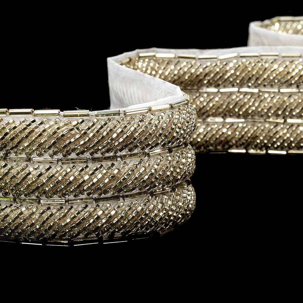 Vintage Fancy Off-White and Silver Bugle Beaded Trim – 1.5″ Vintage Fancy Off-White and Silver Bugle Beaded Trim – 1.5″