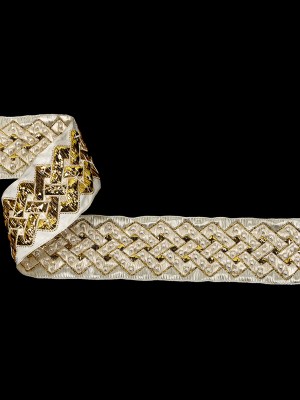 Vintage Ivory and Fleur de Lis Lurex and Rayon Blend Beaded Ribbon – 1.375″ Vintage Ivory and Fleur de Lis Lurex and Rayon Blend Beaded Ribbon – 1.375″