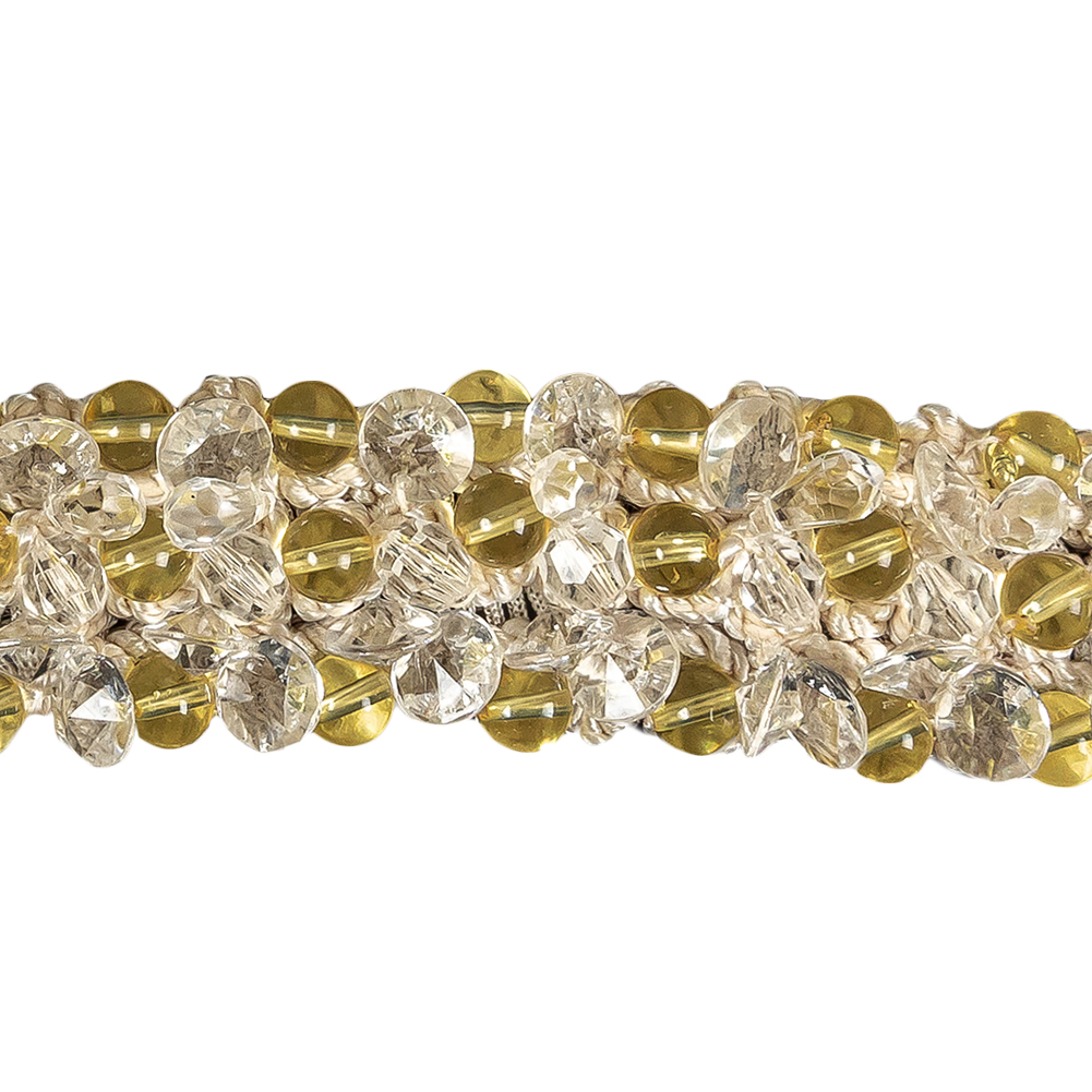 Vintage Yellow and Clear Beaded Beige Cotton Blend Braided Trim - 1.25"