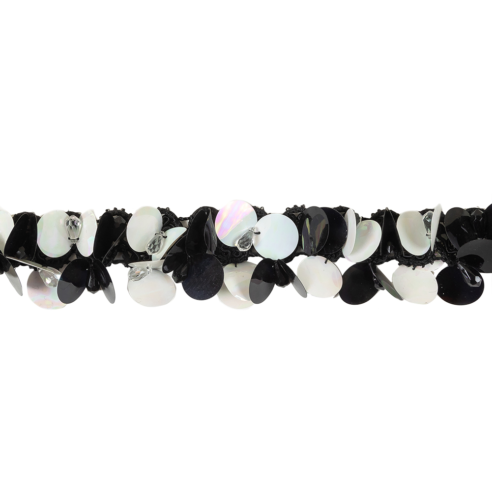 Vintage Black and Iridescent White Paillette Sequins and Beaded Braided Trim – 1.75″ Vintage Black and Iridescent White Paillette Sequins and Beaded Braided Trim – 1.75″