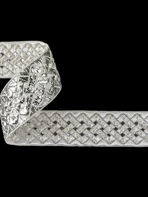 Vintage Ivory and Silver Lurex and Rayon Blend Beaded Ribbon – 1.5″ Vintage Ivory and Silver Lurex and Rayon Blend Beaded Ribbon – 1.5″