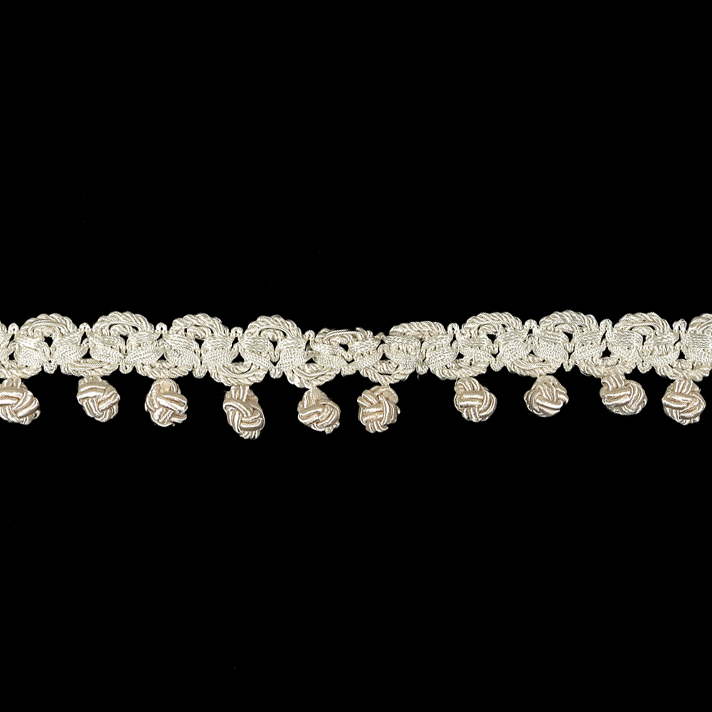 Vintage Ivory Braided Trim with Knotted Ball Fringe – 1.25″ Vintage Ivory Braided Trim with Knotted Ball Fringe – 1.25″