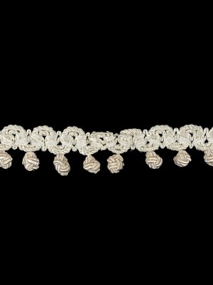 Vintage Ivory Braided Trim with Knotted Ball Fringe – 1.25″ Vintage Ivory Braided Trim with Knotted Ball Fringe – 1.25″