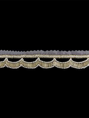 Vintage Fancy Pearl and Off-White Scallop Beaded Fringe – 1″ Vintage Fancy Pearl and Off-White Scallop Beaded Fringe – 1″