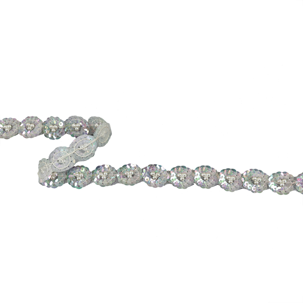 Vintage Iridescent Sequin Flowers Trim with Pearl Bead Centers – 0.75″ Vintage Iridescent Sequin Flowers Trim with Pearl Bead Centers – 0.75″