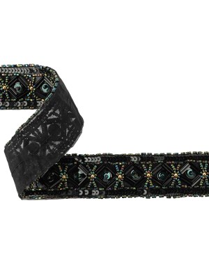 Vintage Green Iris Geometric Beaded and Sequins Trimming – 1.25″ Vintage Green Iris Geometric Beaded and Sequins Trimming – 1.25″